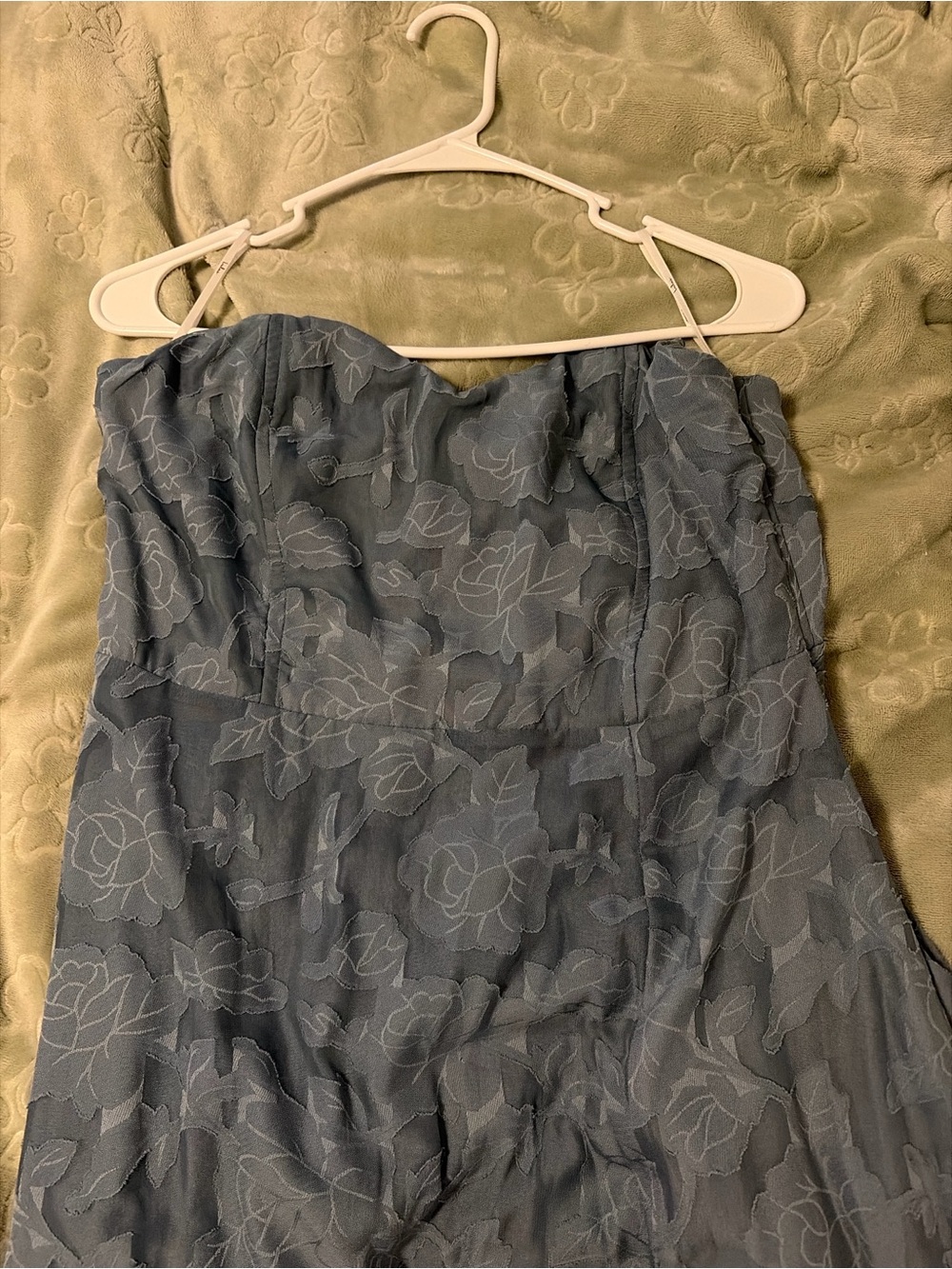 Lulu's Slate Blue Strapless Floral Jacquard Dress